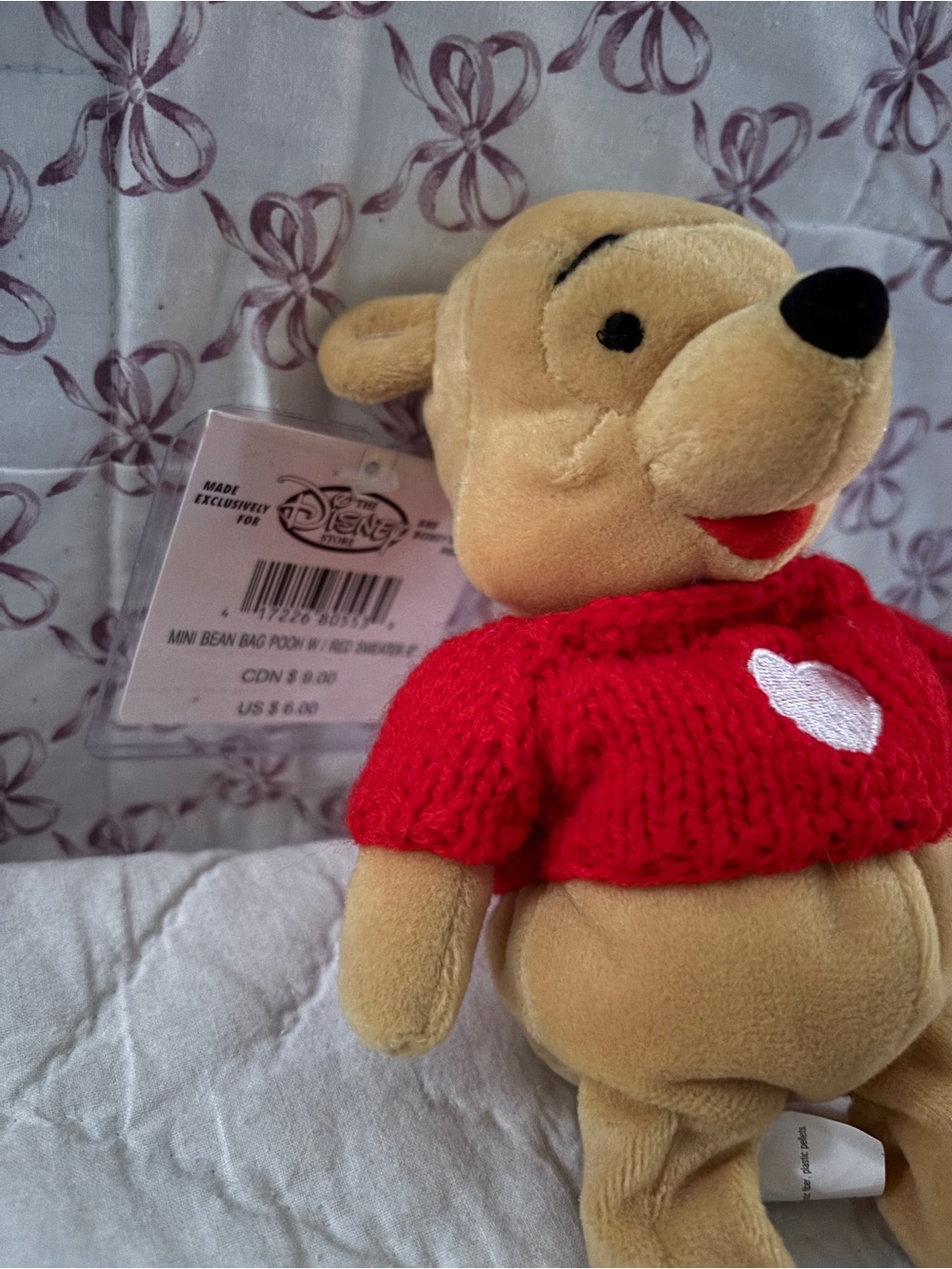 Cute Classic Variation of Disney Pooh Plush with Red Sweater and White Heart